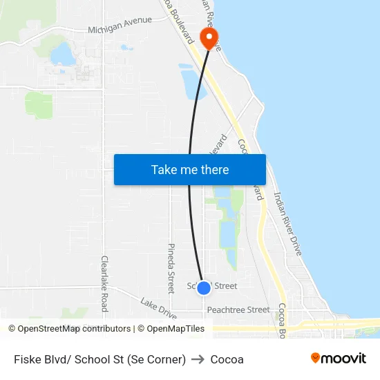 Fiske Blvd/ School St (Se Corner) to Cocoa map