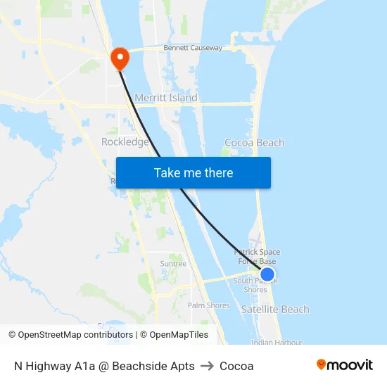 N Highway A1a @ Beachside Apts to Cocoa map