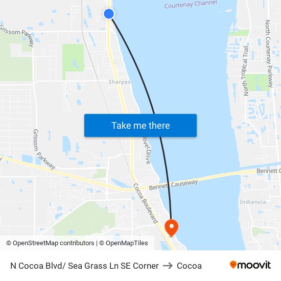 N Cocoa Blvd/ Sea Grass Ln SE Corner to Cocoa map