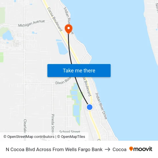 N Cocoa Blvd Across From Wells Fargo Bank to Cocoa map