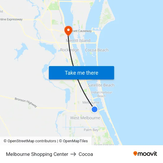Melbourne Shopping Center to Cocoa map