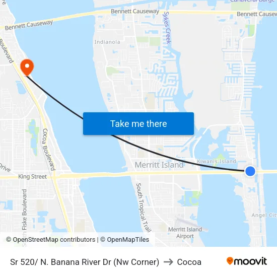 Sr 520/ N. Banana River Dr (Nw Corner) to Cocoa map