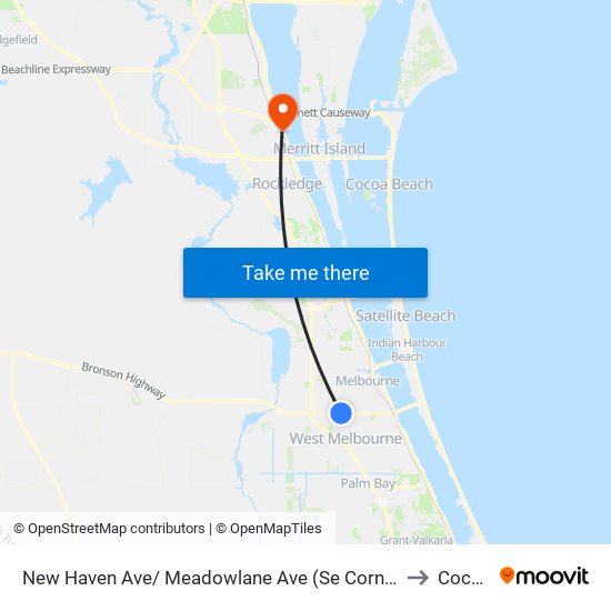 New Haven Ave/ Meadowlane Ave (Se Corner) to Cocoa map