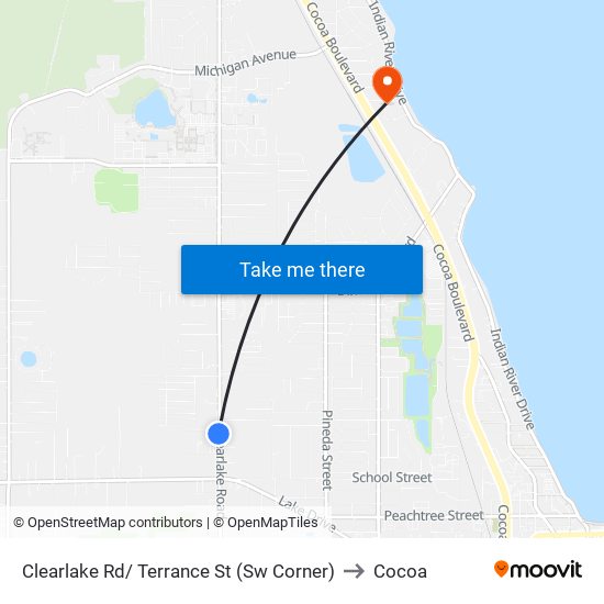 Clearlake Rd/ Terrance St (Sw Corner) to Cocoa map