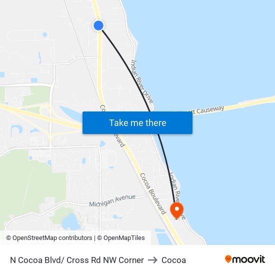 N Cocoa Blvd/ Cross Rd NW Corner to Cocoa map