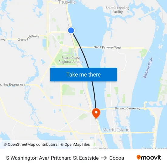 S Washington Ave/ Pritchard St Eastside to Cocoa map