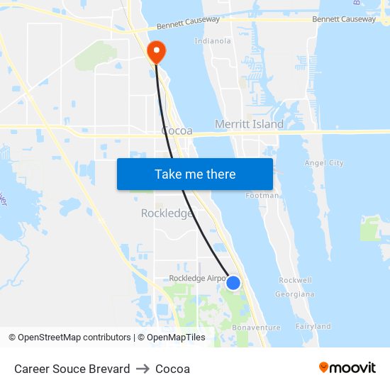 Career Souce Brevard to Cocoa map