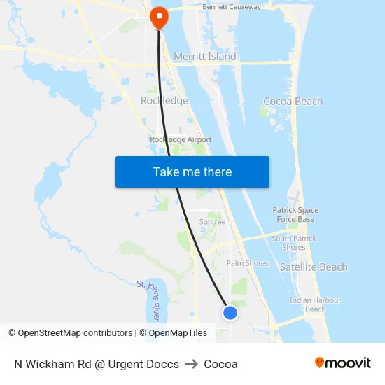 N Wickham Rd @ Urgent Doccs to Cocoa map