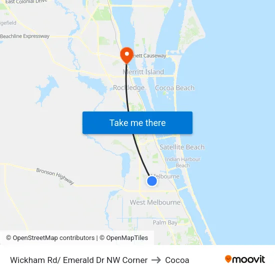 Wickham Rd/ Emerald Dr NW Corner to Cocoa map