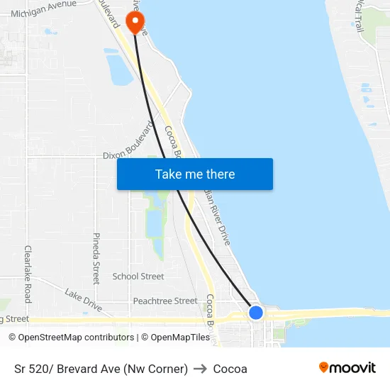 Sr 520/ Brevard Ave (Nw Corner) to Cocoa map