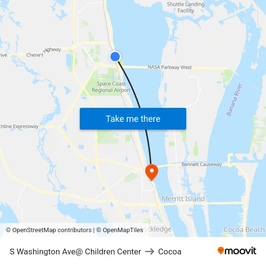 S Washington Ave@ Children Center to Cocoa map