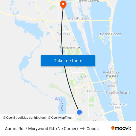 Aurora Rd. / Marywood Rd. (Ne Corner) to Cocoa map