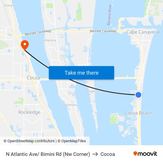 N Atlantic Ave/ Bimini Rd (Nw Corner) to Cocoa map