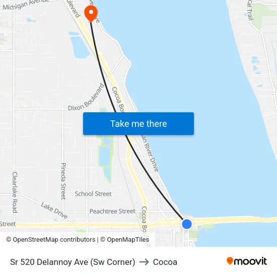 Sr 520 Delannoy Ave (Sw Corner) to Cocoa map