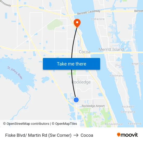 Fiske Blvd/ Martin Rd (Sw Corner) to Cocoa map