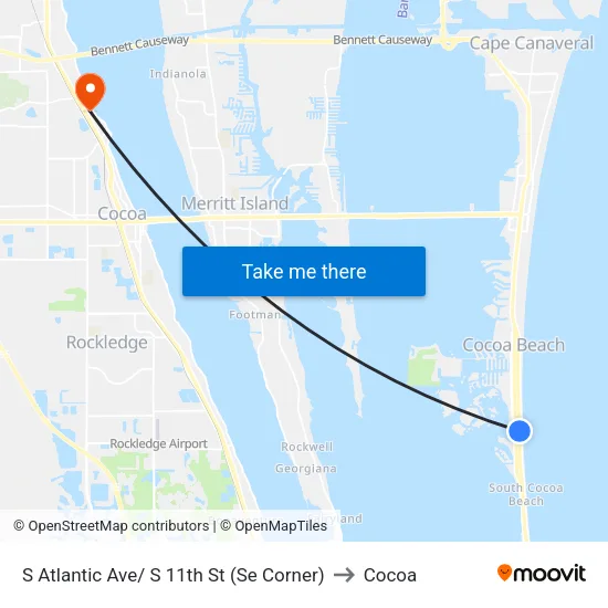 S Atlantic Ave/ S 11th St (Se Corner) to Cocoa map