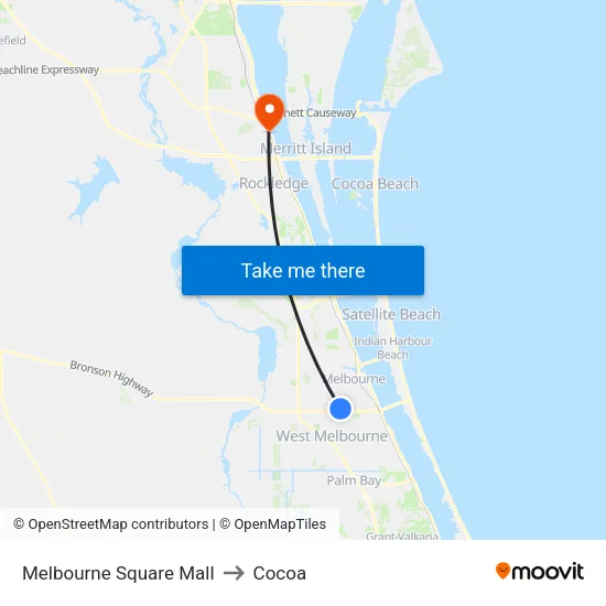 Melbourne Square Mall to Cocoa map