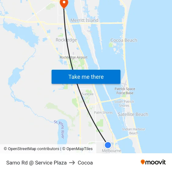 Sarno Rd @ Service Plaza to Cocoa map
