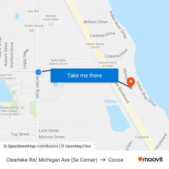 Clearlake Rd/ Michigan Ave (Se Corner) to Cocoa map