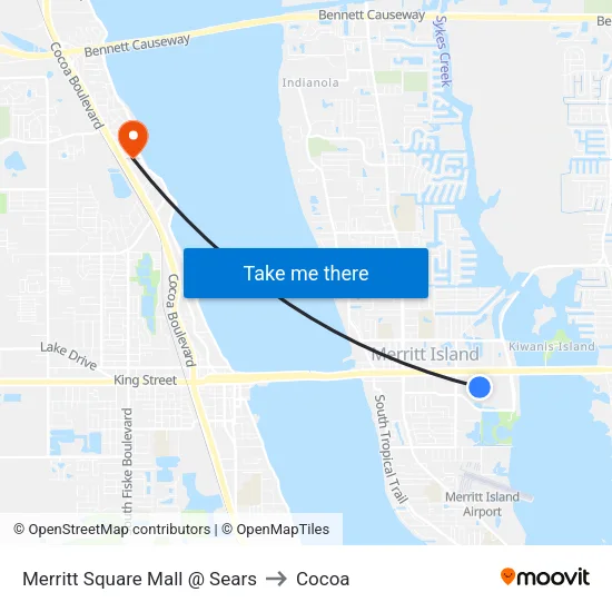 Merritt Square Mall @ Sears to Cocoa map