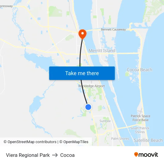 Viera Regional Park to Cocoa map