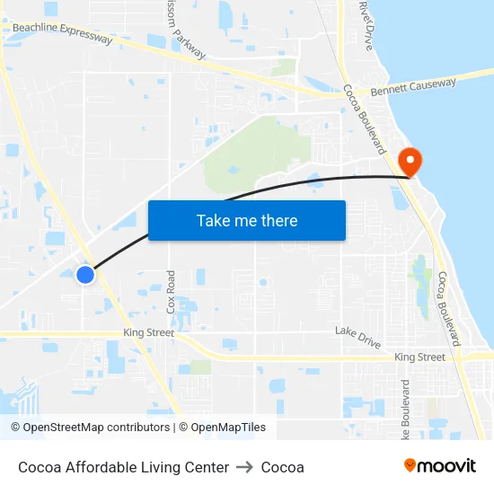 Cocoa Affordable Living Center to Cocoa map