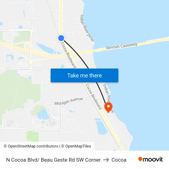 N Cocoa Blvd/ Beau Geste Rd SW Corner to Cocoa map
