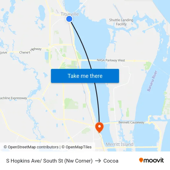 S Hopkins Ave/ South St (Nw Corner) to Cocoa map
