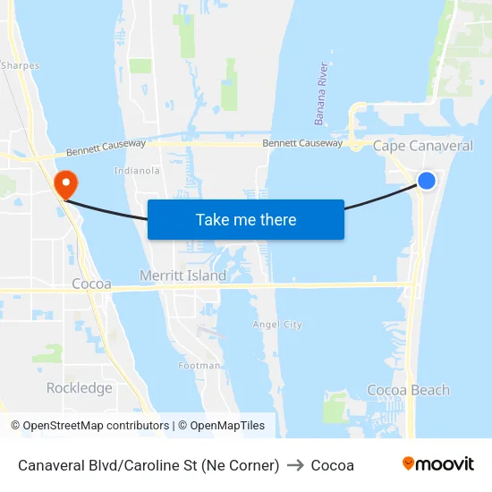 Canaveral Blvd/Caroline St (Ne Corner) to Cocoa map