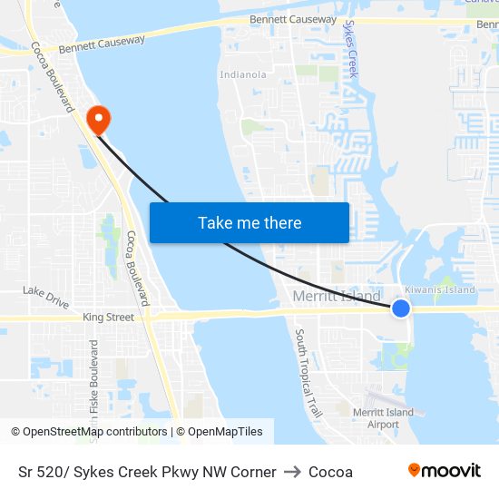 Sr 520/ Sykes Creek Pkwy NW Corner to Cocoa map