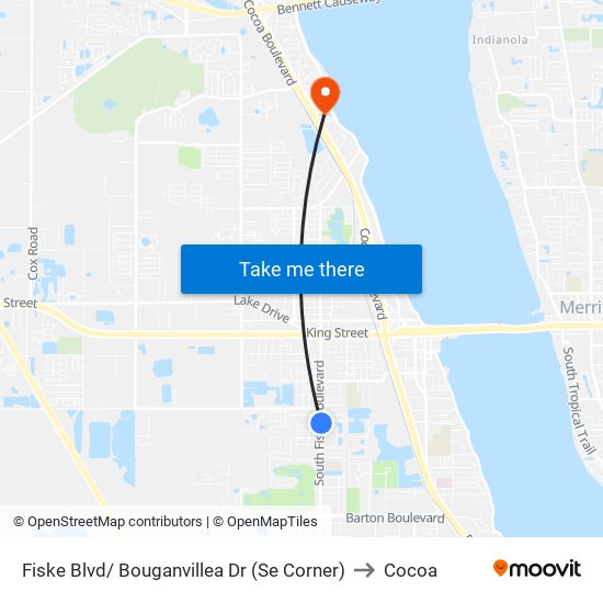 Fiske Blvd/ Bouganvillea Dr (Se Corner) to Cocoa map