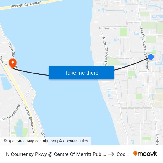 N Courtenay Pkwy @ Centre Of Merritt Publix to Cocoa map