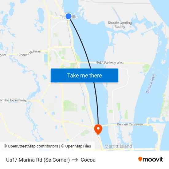 Us1/ Marina Rd (Se Corner) to Cocoa map