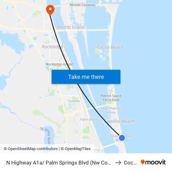 N Highway A1a/ Palm Springs Blvd (Nw Corner) to Cocoa map