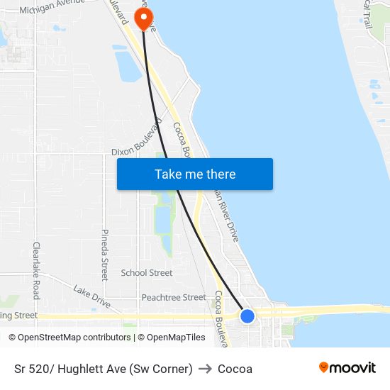 Sr 520/ Hughlett Ave (Sw Corner) to Cocoa map