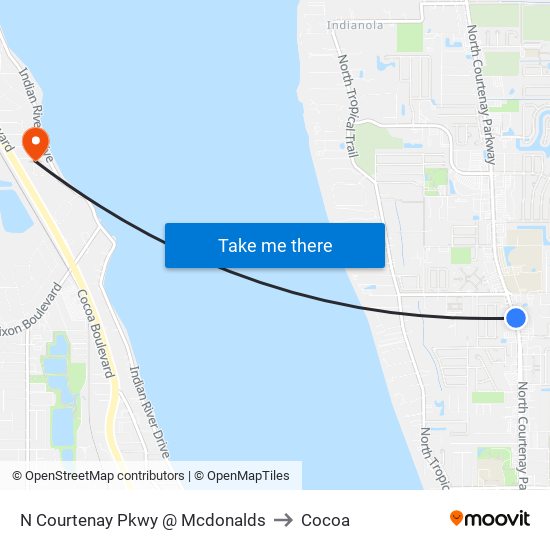 N Courtenay Pkwy @ Mcdonalds to Cocoa map