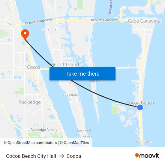 Cocoa Beach City Hall to Cocoa map