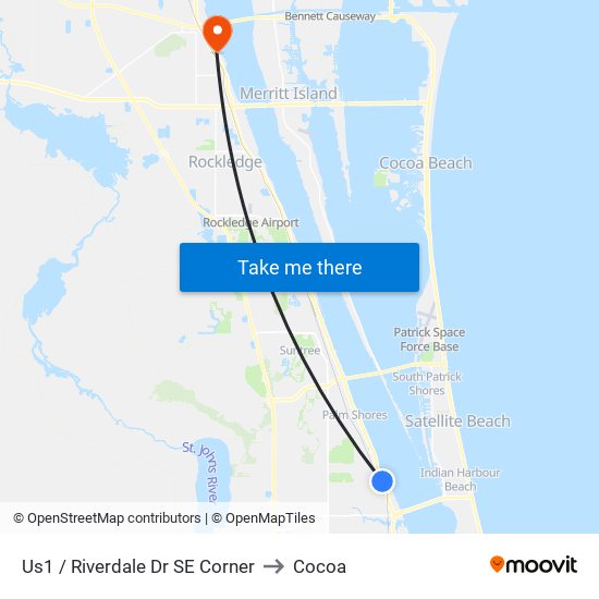 Us1 / Riverdale Dr SE Corner to Cocoa map