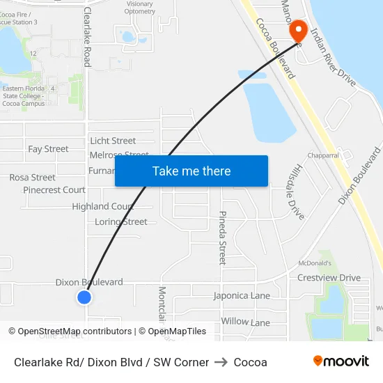 Clearlake Rd/ Dixon Blvd / SW Corner to Cocoa map