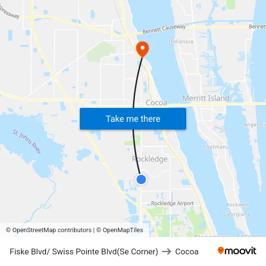 Fiske Blvd/ Swiss Pointe Blvd(Se Corner) to Cocoa map