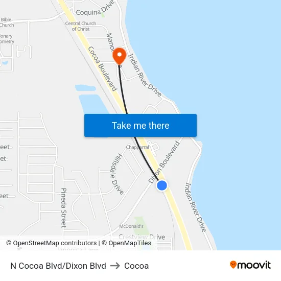 N Cocoa Blvd/Dixon Blvd to Cocoa map