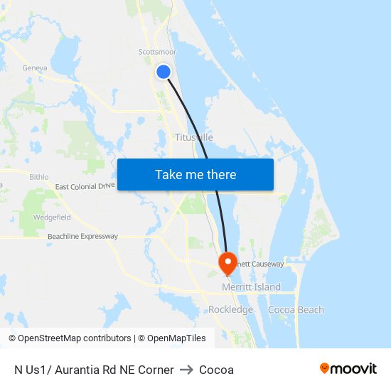 N Us1/ Aurantia Rd NE Corner to Cocoa map