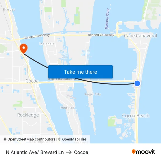 N Atlantic Ave/ Brevard Ln to Cocoa map