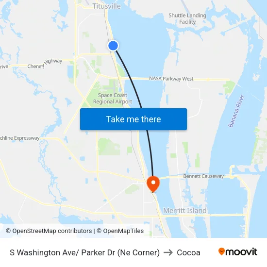 S Washington Ave/ Parker Dr (Ne Corner) to Cocoa map