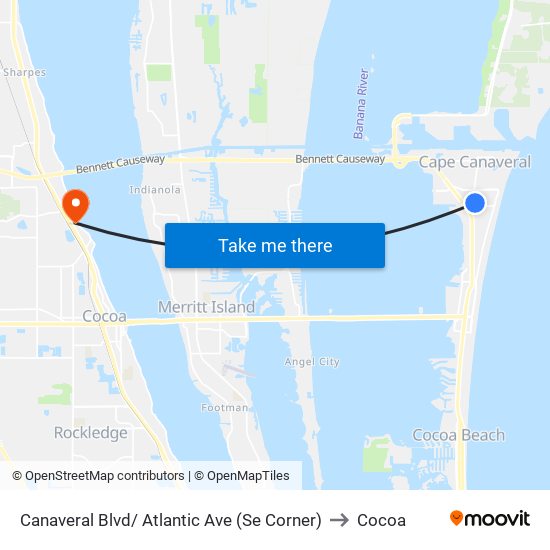 Canaveral Blvd/ Atlantic Ave (Se Corner) to Cocoa map