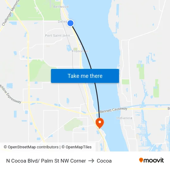 N Cocoa Blvd/ Palm St NW Corner to Cocoa map