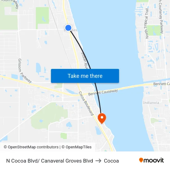 N Cocoa Blvd/ Canaveral Groves Blvd to Cocoa map