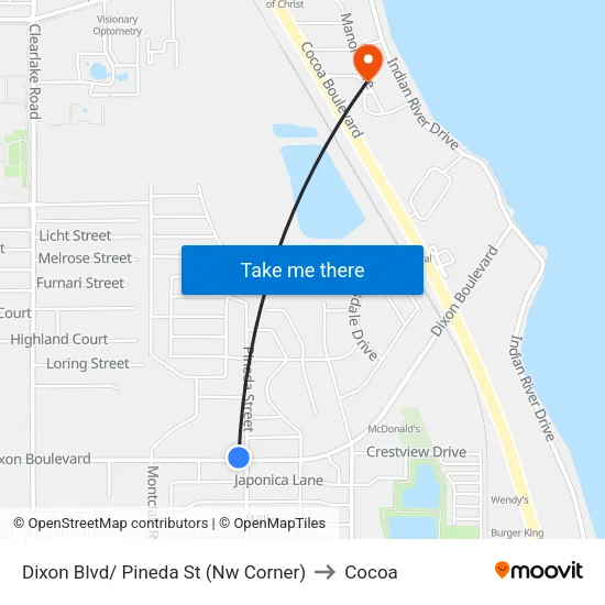 Dixon Blvd/ Pineda St (Nw Corner) to Cocoa map