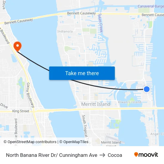 North Banana River Dr/ Cunningham Ave to Cocoa map