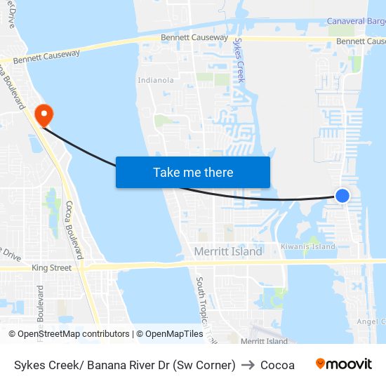 Sykes Creek/ Banana River Dr (Sw Corner) to Cocoa map